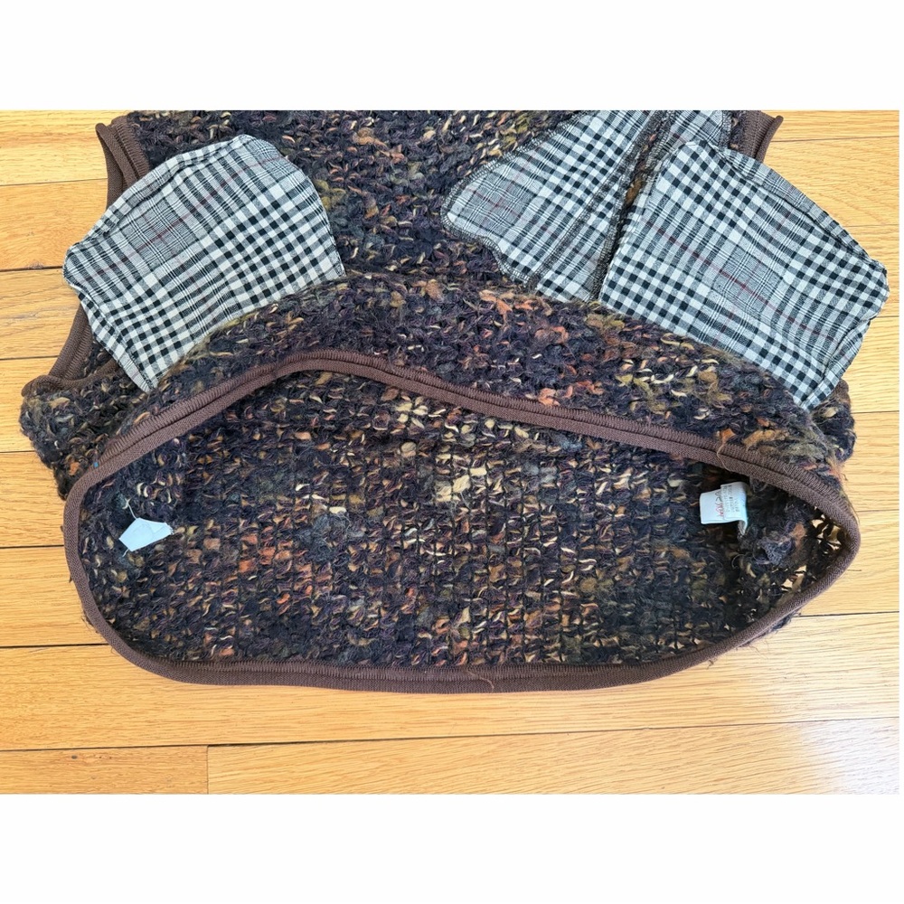 Japanese Designer Wool Blend Multi-Color Patchwork Cropped Knit Vest - S - Picture 6 of 8